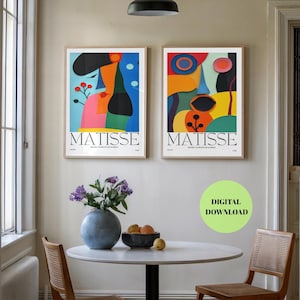 Farbenfrohes 2er-Set - Matisse Style Wall Art - Abstrakte Gesichtsdrucke, moderne Liniendekoration, sofortiger digitaler Download