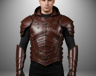 Hand Made Brown Leather Medieval Harness Hooded Armor Vest For Men | Customize Leather Armor Costume For Men |Perfect for Cosplay & Events