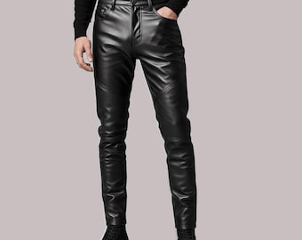 Men's Black Genuine Leather  Pant, custom fit leather pants, Stylish Biker Leather Trousers, Durable Trendy Men's Leather Gear,Leather gift