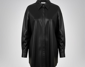 Oversized Sheep Leather Shirt, Women's Vintage Street Style Oversized Sheep Leather Shirt, Women's Vintage Street Style