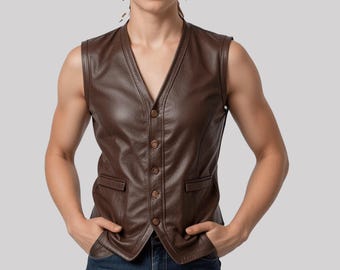 Gilet in pelle di mucca da donna - Gilet da motociclista western senza maniche autentico - Abito da festival in stile vintage fatto a mano - Moda autunnale - Stile di strada audace