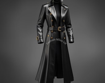 Men’s Genuine Black Cow Leather Long Coat – Handmade Real Leather Trench Coat, Casual Coat, Formal Coat, Classic Long Coat, Steampunk Coat
