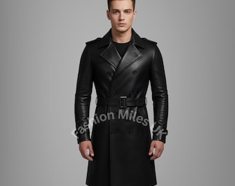 Men's Black Leather Trench Coat – Gothic Steampunk Duster