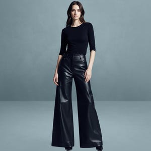 Pantalones de campana de piel de cordero hechos a mano, pantalones de pierna ancha