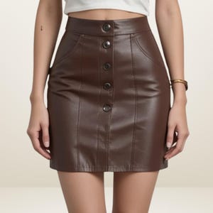 Genuine Cow Leather Skirt High Waist Real Leather Mini / Midi Skirt ,Handmade Women's front slit with Button Skirt ,Soft cow leather Skirt