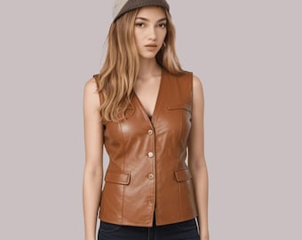 Gilet in pelle di mucca da donna - Gilet da motociclista western senza maniche autentico - Abito da festival in stile vintage fatto a mano - Moda autunnale - Stile di strada audace