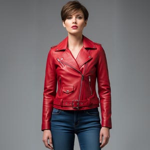 Handcrafted Women's Red Leather Jacket – Vintage-Inspired Moto Design ,Soft Real Leather, Stylish Moto Biker Look , women leather top