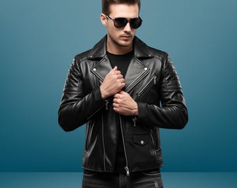 Handmade Cow Leather Biker Jacket – Men's Moto Style