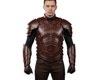Handmade Brown Leather Medieval Armor Vest: Customizable Cosplay Costume