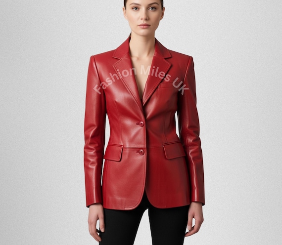 Handmade Red Leather Blazer: Women's Tailored Fit Cowhide Coat