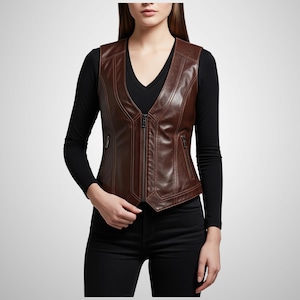 Women&#39;s Cow Leather Vest – Genuine Sleeveless Western Biker Vest – Handmade Vintage Style Festival Outfit- Fall Fashion - Bold Street style