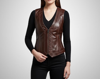Handmade Cow Leather Vest – Women's Sleeveless Western Biker Style