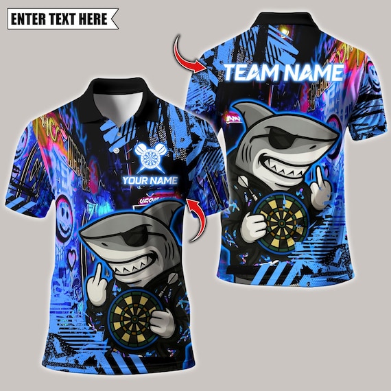 Personalized Name Dart Polo Shirt, Darts Shark Graffiti Style