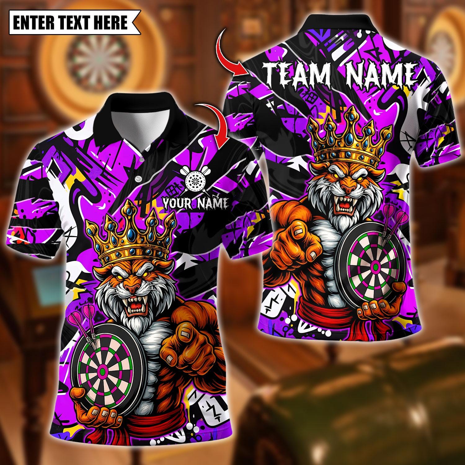 Personalized Name Dart Polo Shirt, Muscle Lion King With Dartboard