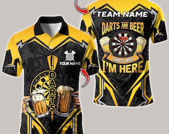 Gepersonaliseerde dart-poloshirt met naam, grappig bierteamontwerppolo, aangepast teamshirt voor mannen, cadeau voor darters