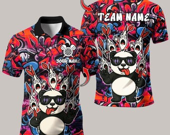 Personalized Name Dart Polo Shirt, Panda Cool Style Multicolor