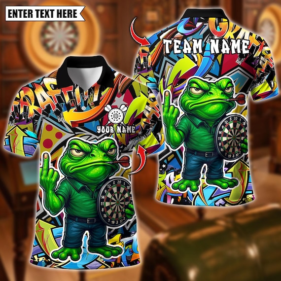 Personalized Name Dart Polo Shirt, Cartoon Offended Frog Dartboard