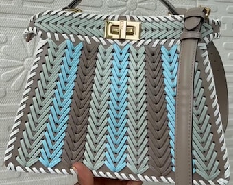 Fendi Peekaboo ISeeU Small Multicolour Interlaced Leather Bag, Chevron-Style Woven Handle Shoulder Bag