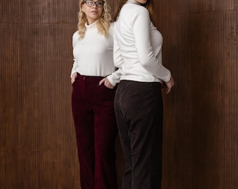 ベルベットパラッツォパンツ、ストレートレッグトラウザー、秋冬ファッション