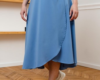 Wikkelrok dames | Zachte soepelvallende midirok met riemlussen | Boho zomerrok