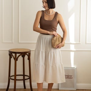 Boho Maxi Skirt – Milk White or Light Blue – Tiered Summer Skirt with Pockets – High Waist Flowy Skirt – Plus Size Available