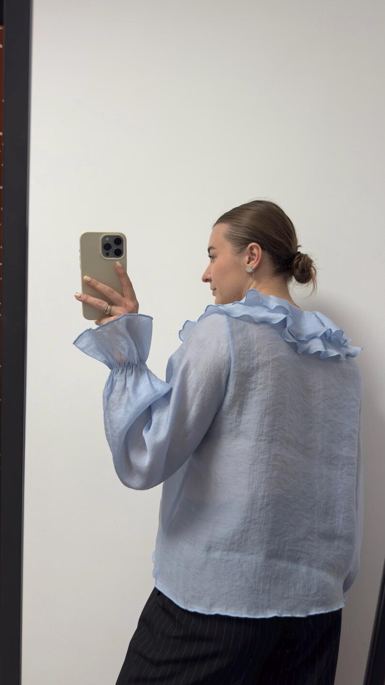 Boho Ruffle Tencel Blouse Women | Romantic V-Neck Flowy Sleeve Shirt | Minimalist Top image 6