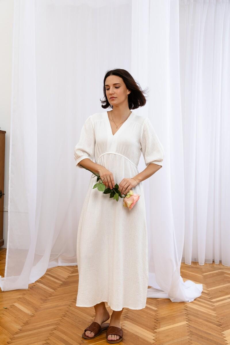 satin dress for wedding guest Light Champagne Wrap Satin Dress With Flutter Sleeves – Désir Couture main image 0