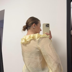 Boho Ruffle Tencel Blouse Women | Romantic V-Neck Flowy Sleeve Shirt | Minimalist Top image 4