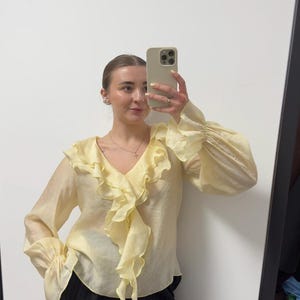 Romantic Tencel Ruffle Top | Elegant Flowy V-Neck Blouse Women | Long Sleeve Boho Shirt image 4