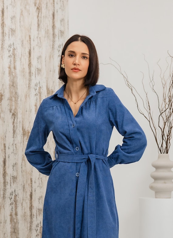 corduroy midi shirt dress Brown Corduroy Midi Shirt Dress with Flowy Waist Detail