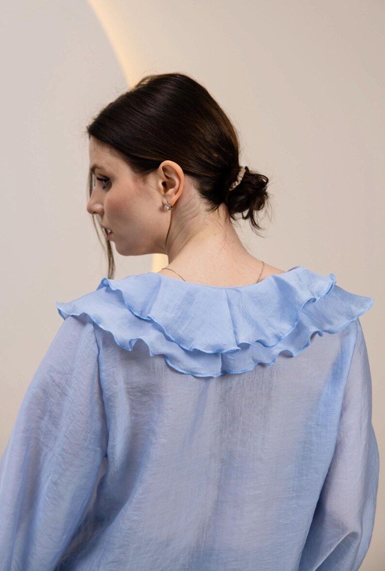 Boho Ruffle Tencel Blouse Women | Romantic V-Neck Flowy Sleeve Shirt | Minimalist Top image 12