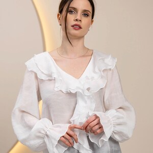 Boho Ruffle Tencel Blouse Women | Romantic V-Neck Flowy Sleeve Shirt | Minimalist Top image 13