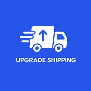 May include: A white graphic icon of a delivery truck with motion lines and an upward-pointing arrow on the side, centered on a solid blue background. Below the truck icon, the text UPGRADE SHIPPING is printed in a clean, white sans-serif font.