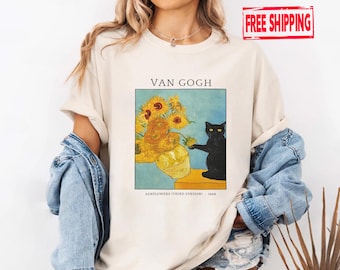 Van Gogh Cat T-Shirt: Irises & Ramen - Funny Art Shirt