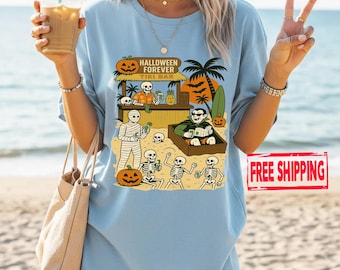 Retro Halloween Graphic Tee: Spooky Summer Horror Night Shirt