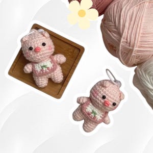 Sweet Crocheted Pig in Overalls Keyring - Kawaii Pig Lover Gift, Unique Handmade Amigurumi Valentines, Crochet Gift for Friends