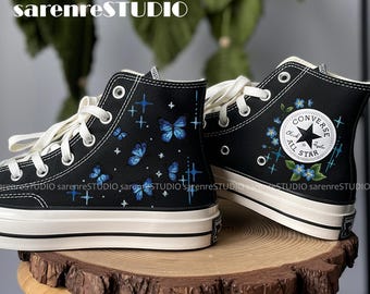 Butterfly Converse, Embroidery Butterflies Converse, Flowers Shoes, Embroidered Sneaker, Custom Converse Chuck Taylor 1970s, Birthday Gifts
