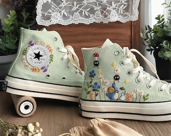 Ricamo personalizzato del guardiano della foresta, personaggi dei cartoni animati ricamati su Converse, fiori e scarpe anime, Chuck Taylor anni '70, ricamo a mano su Converse
