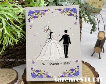 Bruiloft notebookomslag geborduurd, handgeborduurd notitieboek, stoffen omslagboek, gepersonaliseerd handgemaakt notitieboek met bloemen, aangepaste naam gelofteboek