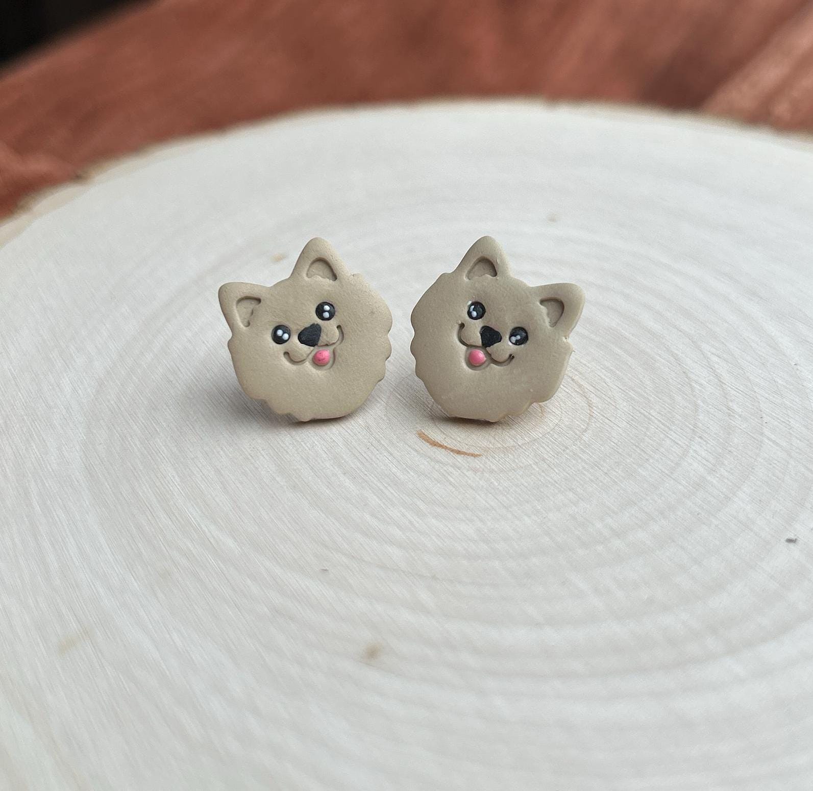 Pomeranian polymer clay earrings