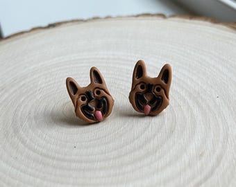 German shepherd polymer clay earrings