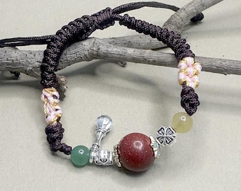 Lucky Red Incense Bead Bracelet: Jade, Clover Charm, Aromatherapy Gift