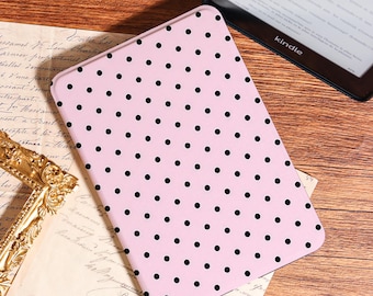 Pink Theme & Black Polka Dots Kindle Case, New Kindle Paperwhite 12th 7" Case, Fits Kindle 11th/10th, Kobo Libra Color, Premium Kobo Case