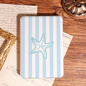 Blue Starfish & Stripe Kindle Case, Fits Kindle Paperwhite 12th/11th/10th, Kindle 12th, Kindle 12th/11th, Premium Kindle Cover, Gift for Her