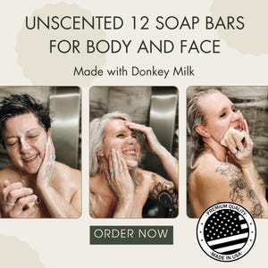 Unscented 12 Soap Bars for Body & Face-Made with Donkey Milk, Natural and Organic Ingredients-For All Skin Types-Jabon Sin Perfume