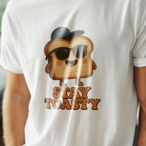 Toast T-shirt, Blijf Toasty Shirt, Grappig Ontbijt Shirt, Retro Food Design, Coole Brood Cartoon, Leuk T-shirt met Toast, Cadeau