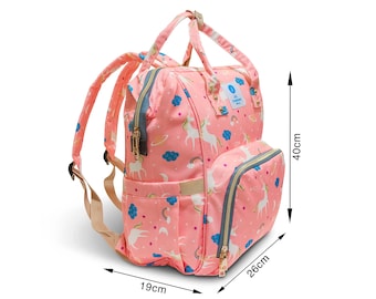 Pink Unicorn Nappy Bag, Waterproof Travel Backpack, Large Capacity