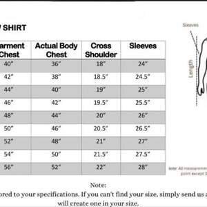 May include: A size chart for jackets, coats, and shirts, with measurements in inches. The chart includes sizes from X-Small to 5X-Large, detailing garment chest, actual body chest, cross shoulder, and sleeve lengths. A diagram illustrates measurement points.