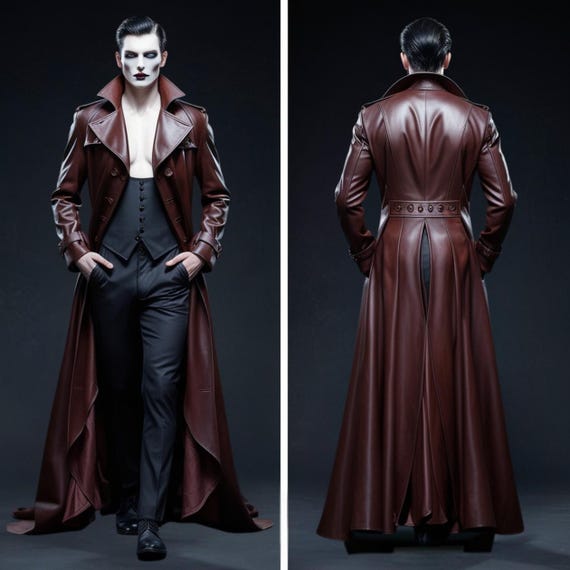 ベルト付きバックとハイカラーのブラウンレザートレンチコート - Etsy 日本