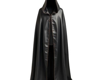 Capa de cuero negra con capucha: elegancia elegante y misteriosa